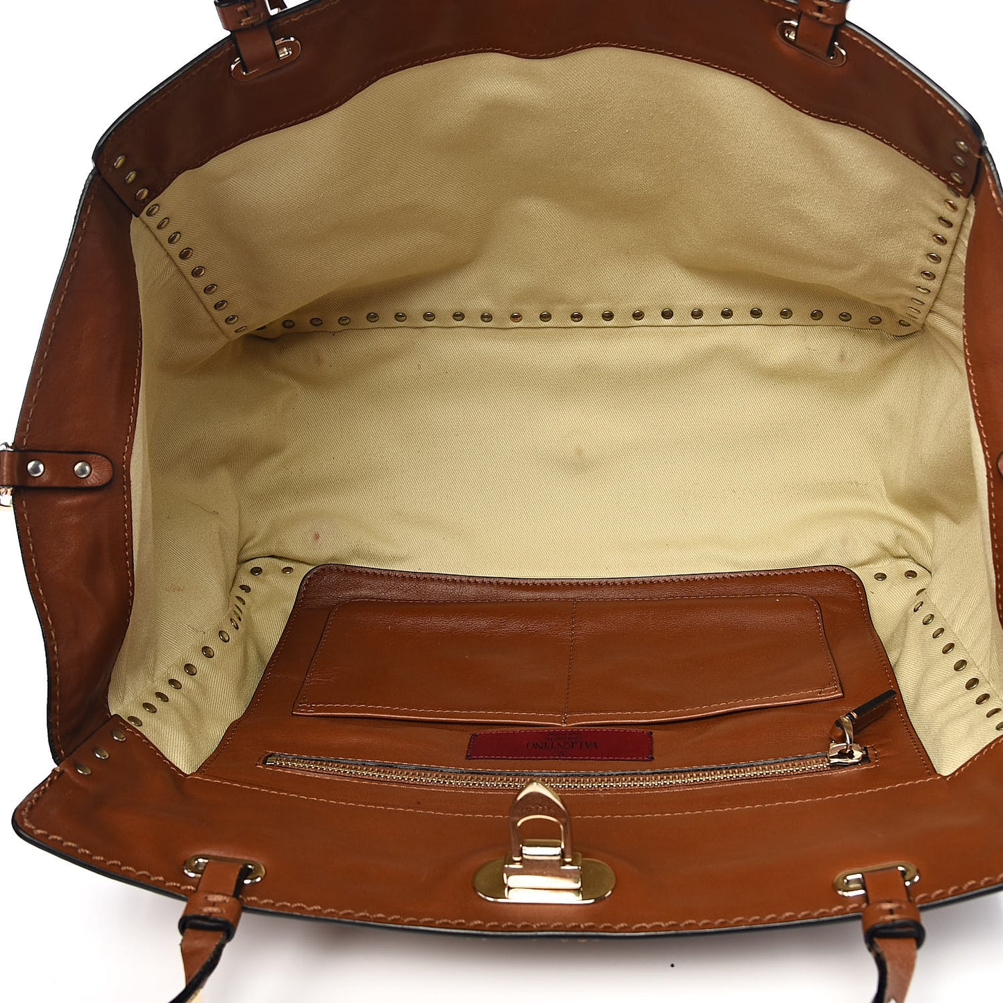 Vitello Medium Rockstud Tote Camel