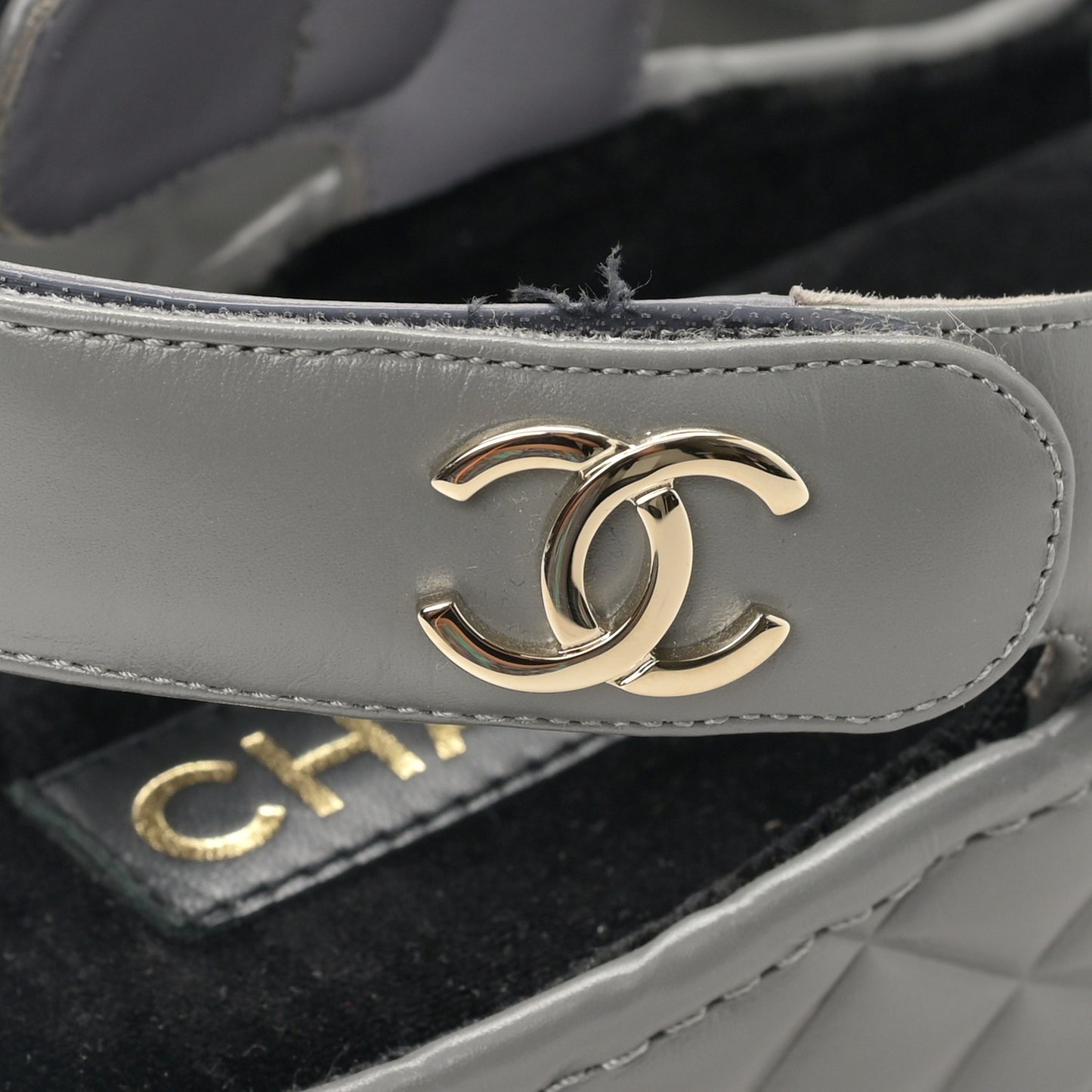 Shiny Calfskin Logo Platform Sandals 39 Grey