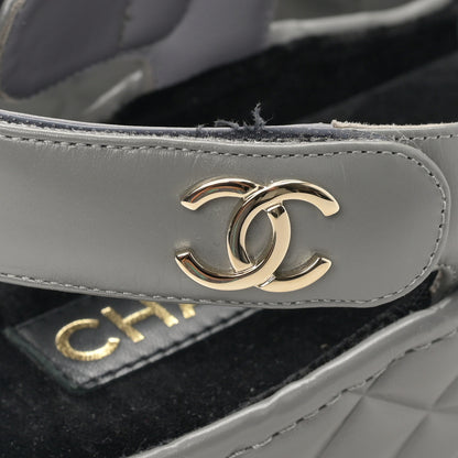Chanel Shiny Calfskin Logo Platform Sandals 39 Grey 9 of 10
