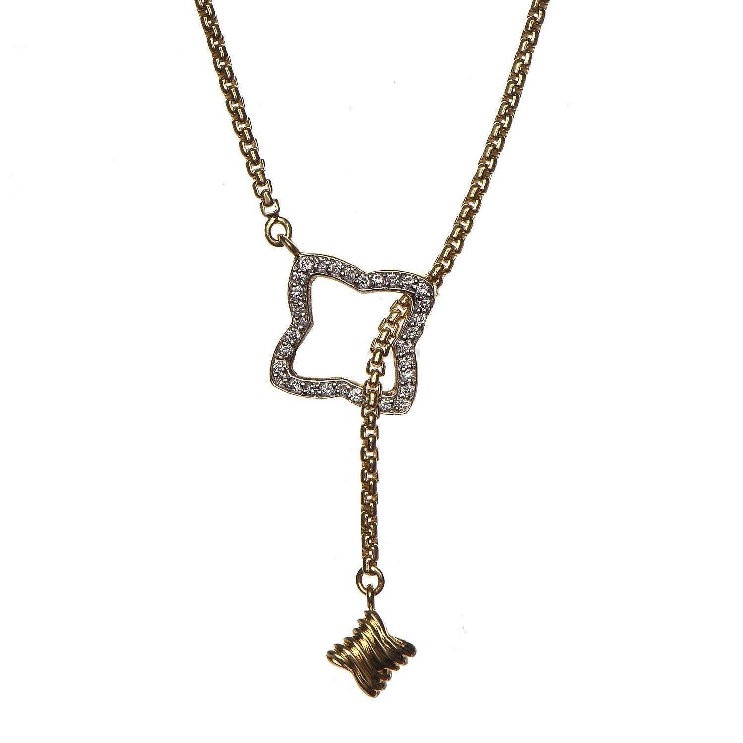 David Yurman 18K Yellow Gold Diamond Quatrefoil Lariat Necklace 3 of 6