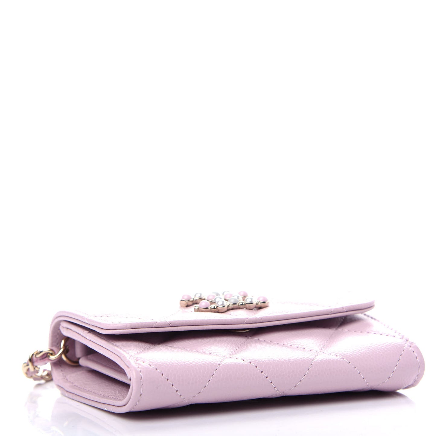 Caviar Quilted Coco Candy Card Holder On Chain Light Pink
