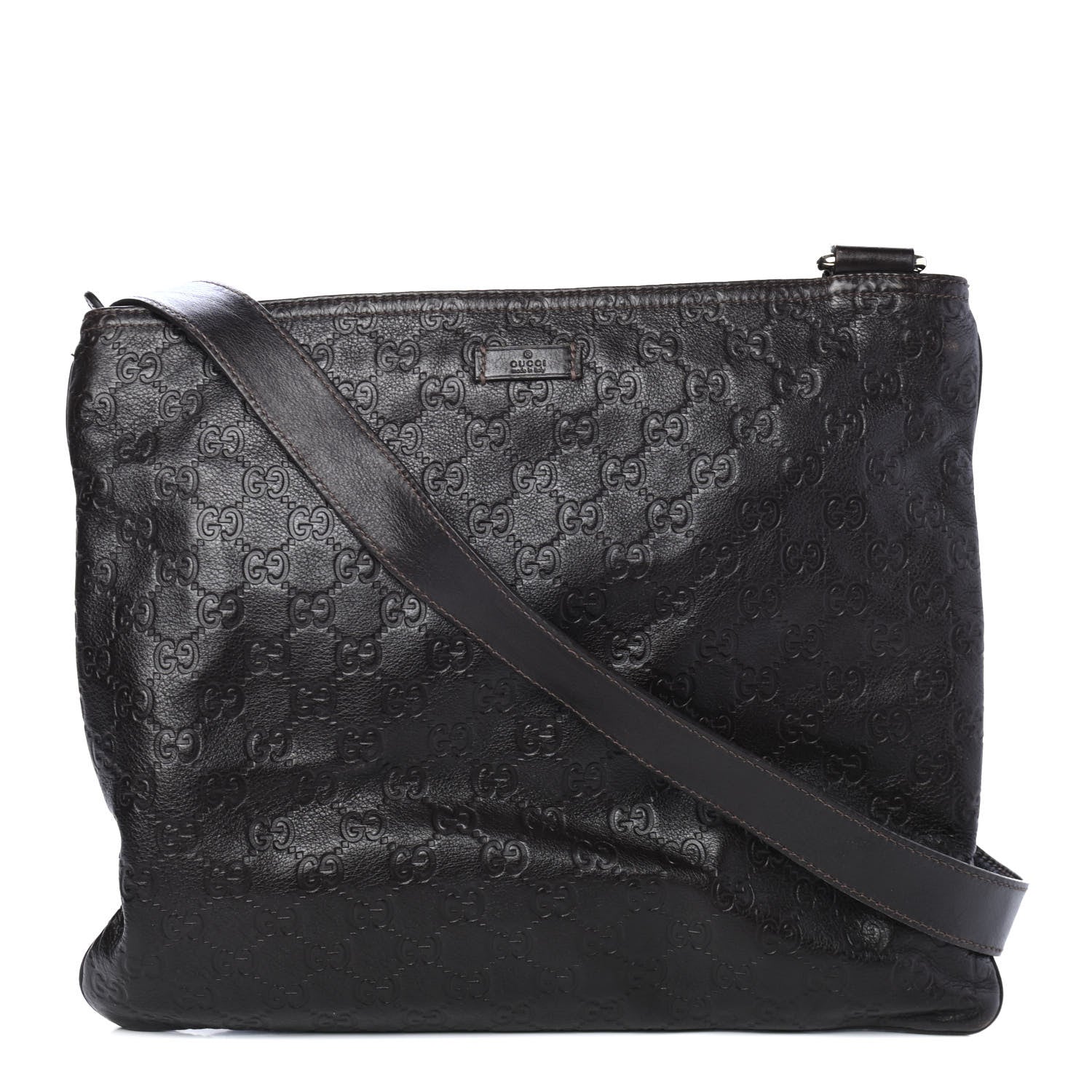 Gucci Guccissima Medium Flat Messenger Bag Dark Brown 1 of 4