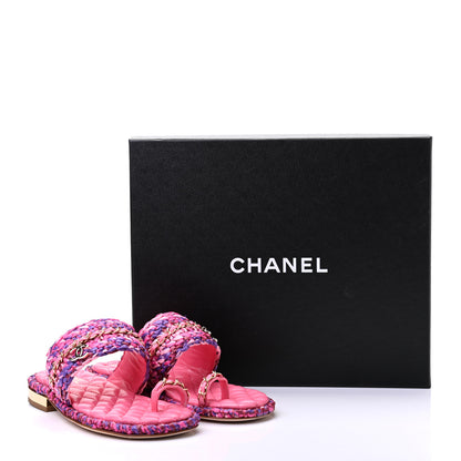 Chanel Raffia Lambskin Woven Chain CC Toe Ring Sandals 36.5 Pink Fuchsia Purple 9 of 9