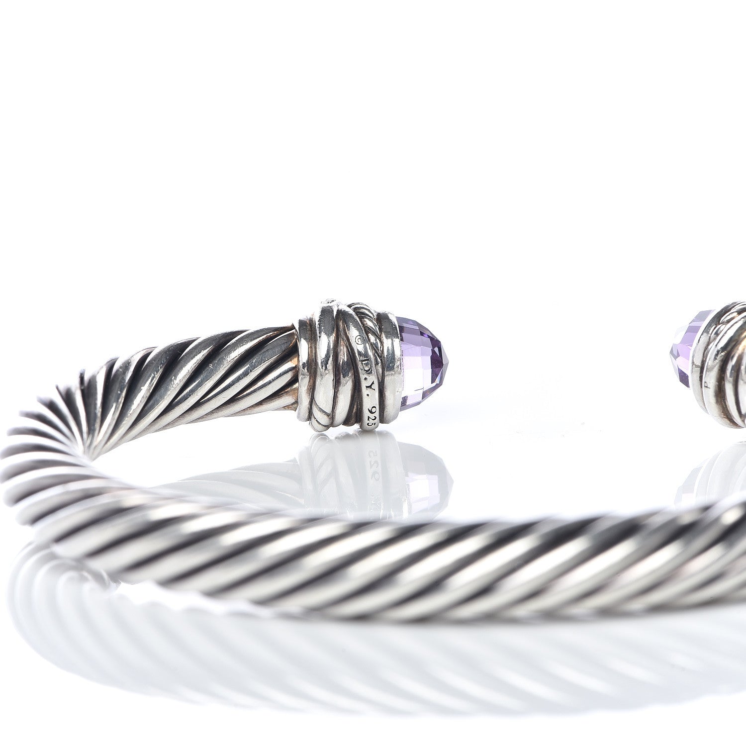 David Yurman Sterling Silver Diamond Amethyst 7mm Cable Crossover Bracelet 4 of 4