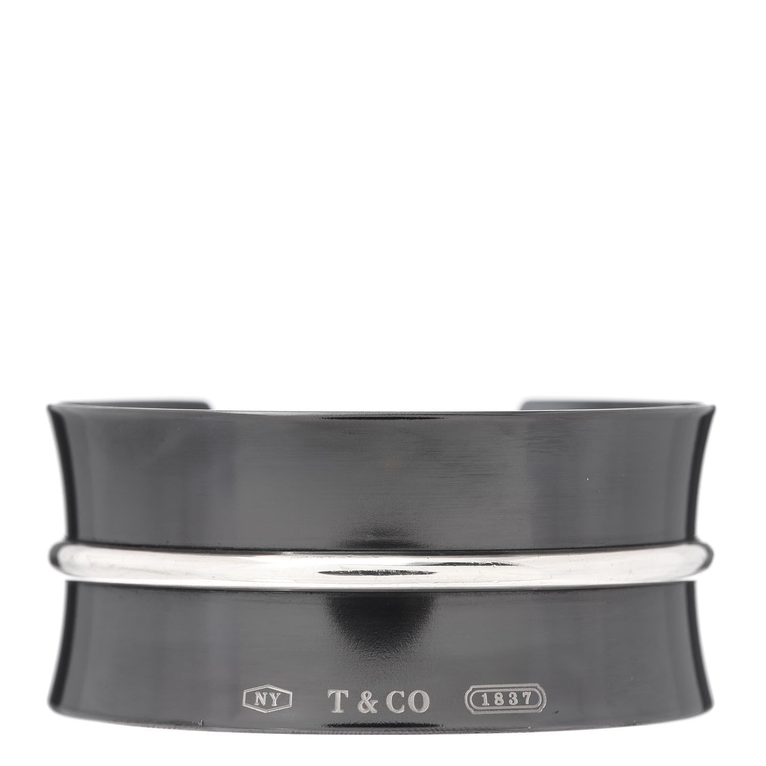 Tiffany Sterling Silver Titanium 1837 Wide Belt Cuff Bracelet 1 of 5