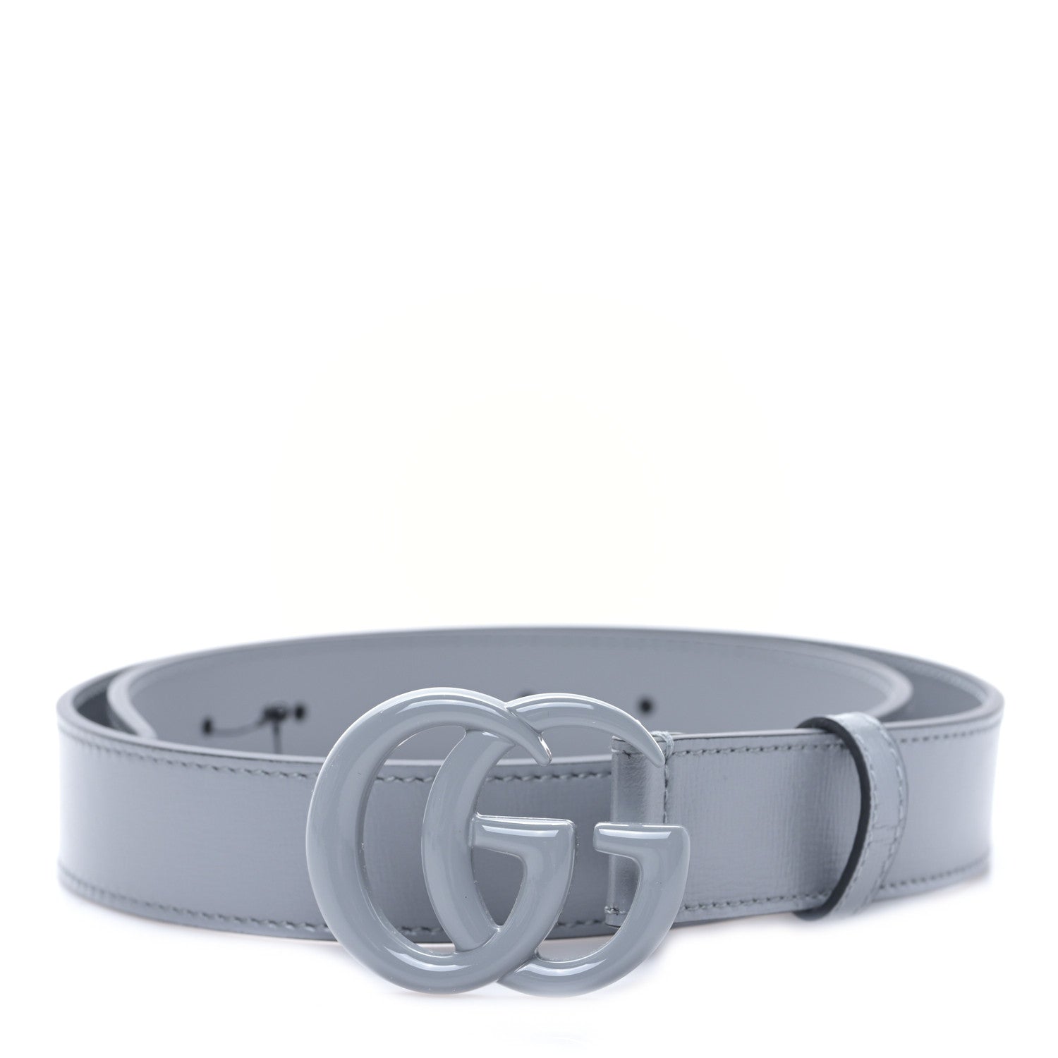 Gucci Azalea Calfskin Enamel Monochrome Double G 30mm Belt 80 32 Deep Grey 1 of 4