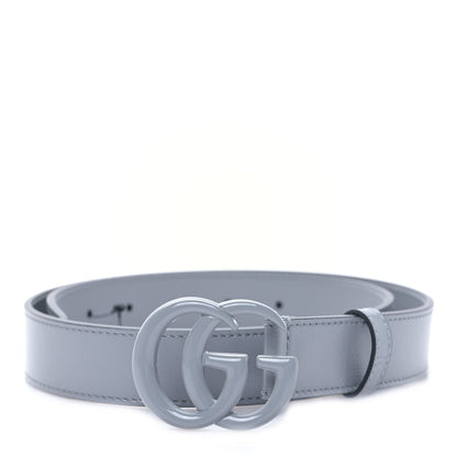 Gucci Azalea Calfskin Enamel Monochrome Double G 30mm Belt 80 32 Deep Grey 1 of 4