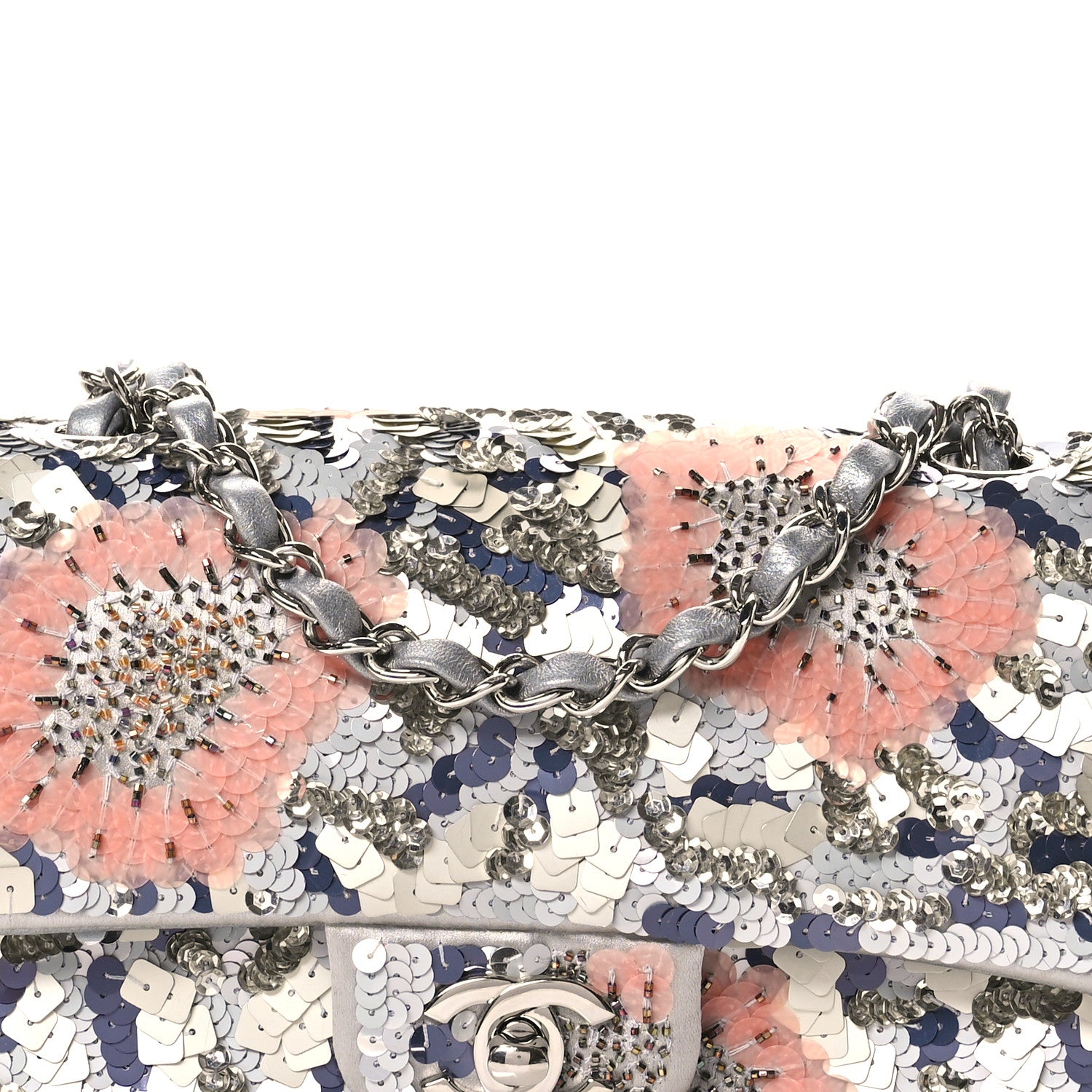 Chanel Satin Sequin Embellished Flower Mini Rectangular Flap Argent Multicolor 8 of 10