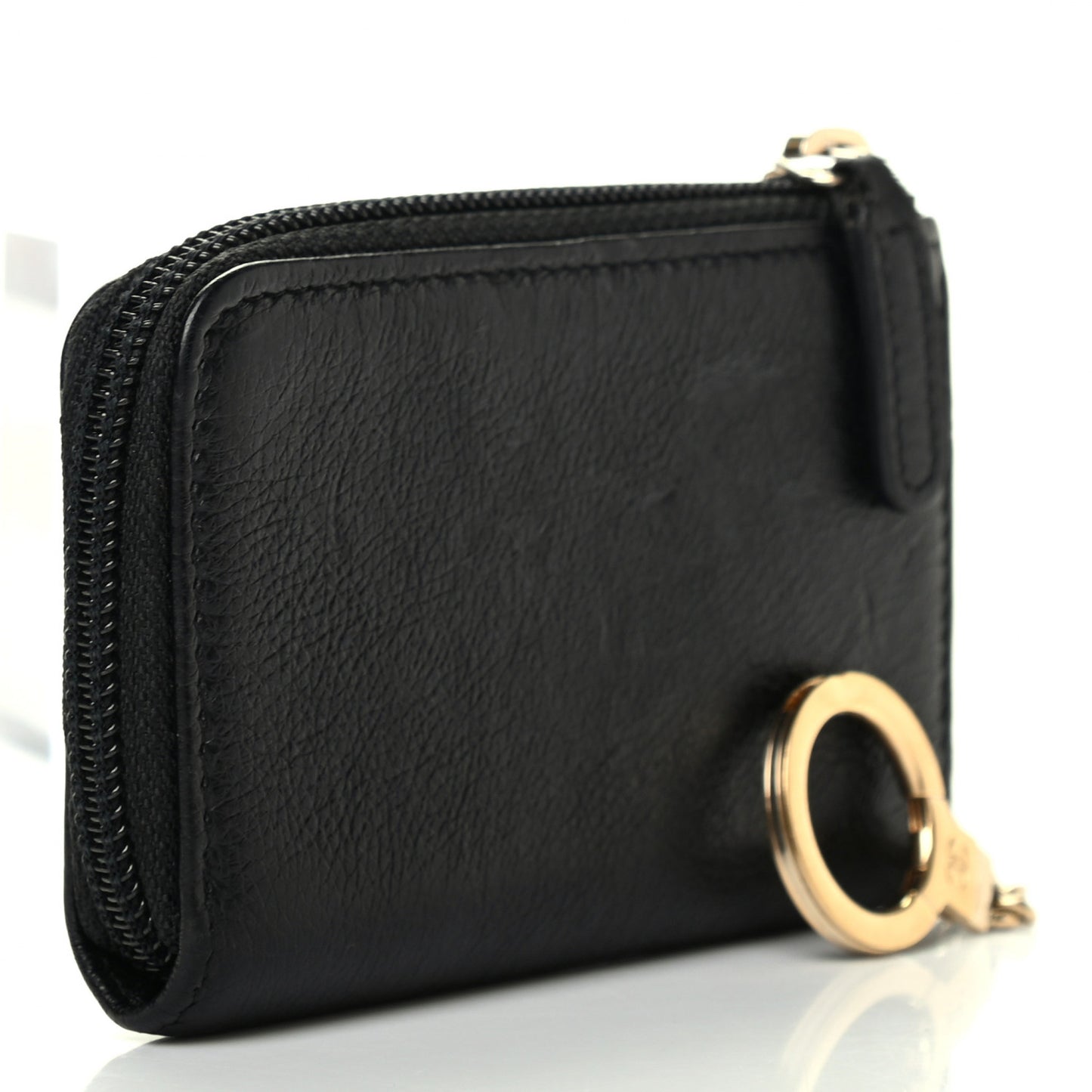 Calfskin Chain Embossed CC Key Holder Case Black
