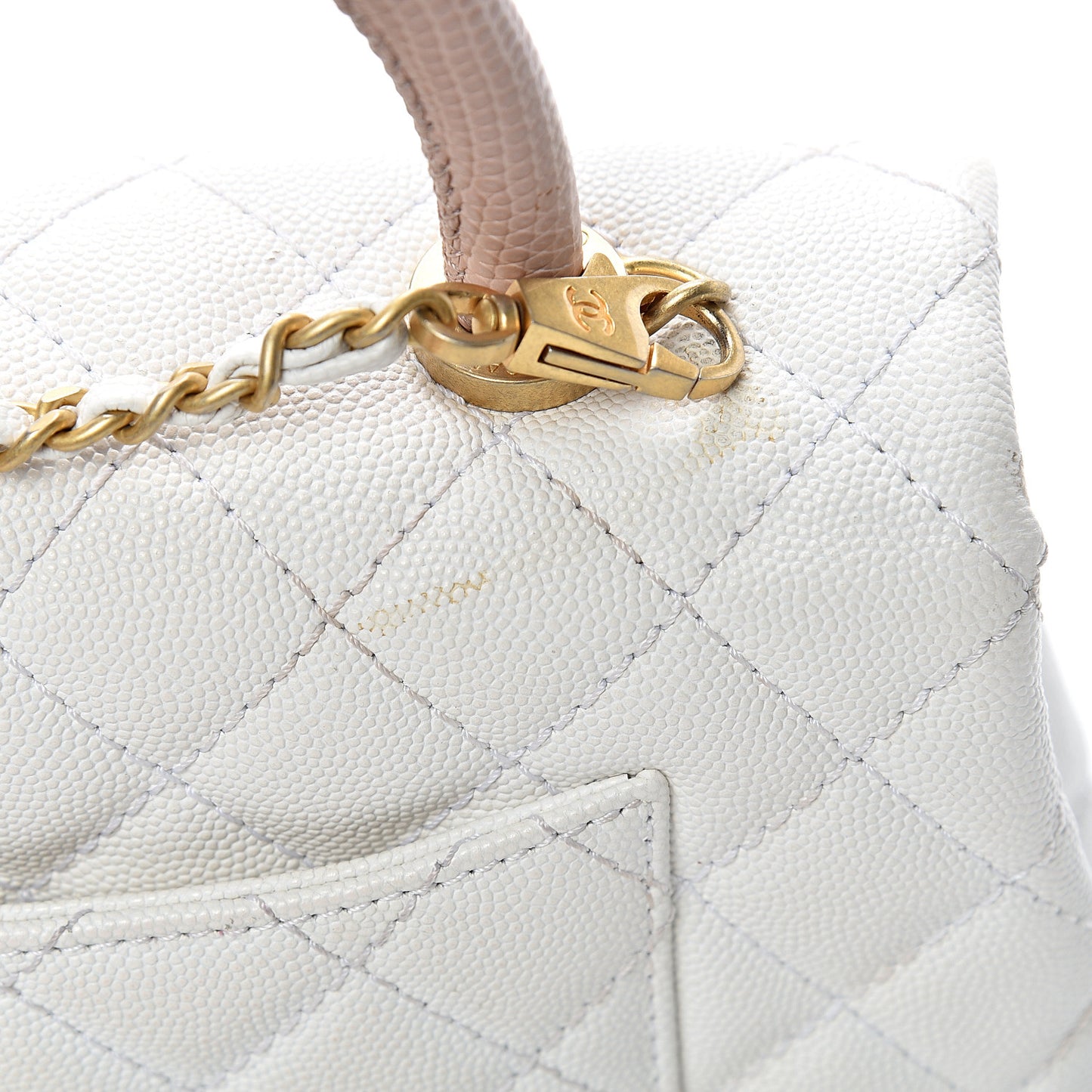 Caviar Lizard Quilted Mini Coco Handle Flap White