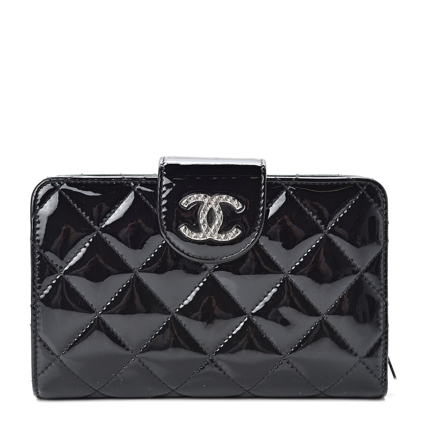 Patent Quilted Brilliant Zipped Pocket Wallet Black