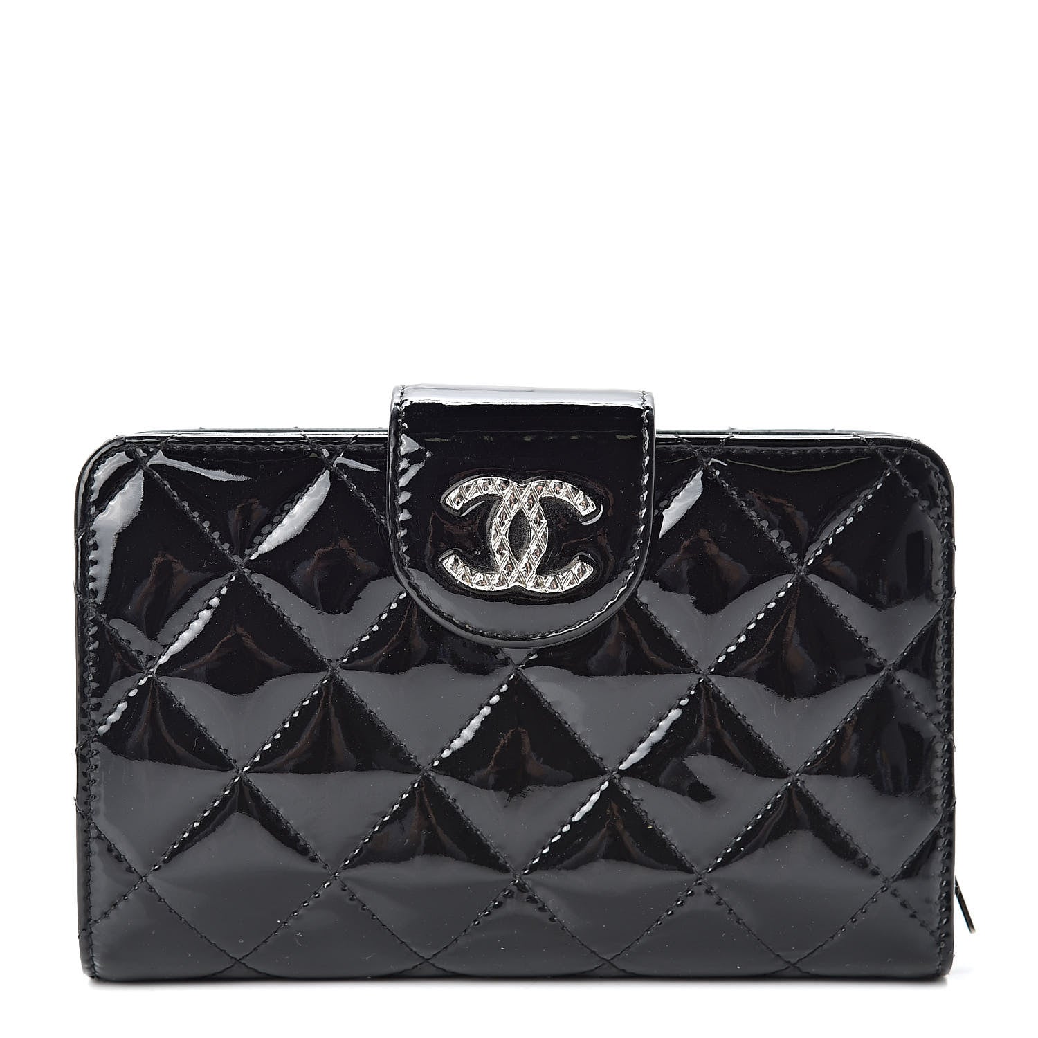 Chanel Patent Quilted Brilliant Zipped Pocket Wallet Black 1 of 13
