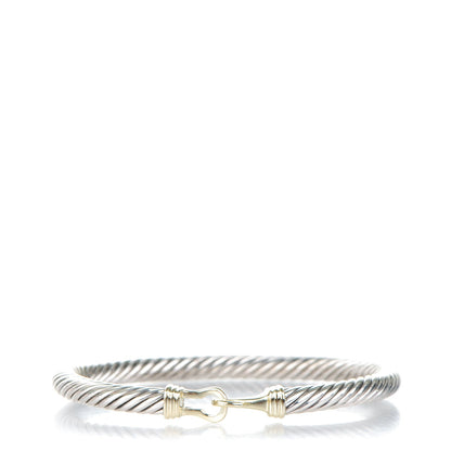David Yurman Sterling Silver 14K Yellow Gold 5mm Cable Classic Buckle Bracelet 1 of 4