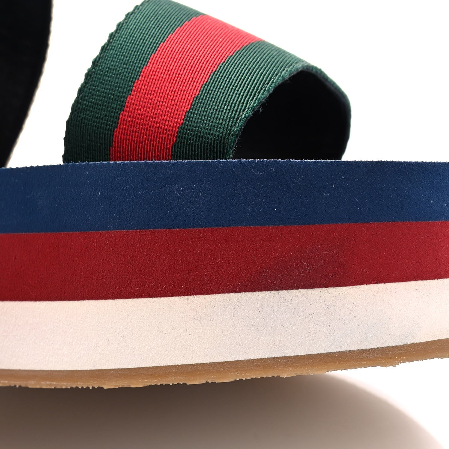 Gucci Nylon Stripe Logo Sylvie Web Platform Slingback Sandals 39 Green Red Ecru 9 of 10