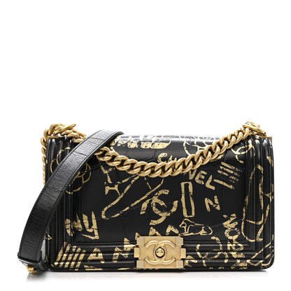 Chanel Calfskin Crocodile Embossed Graffiti Cocodile Medium Boy Flap Black 1 of 11