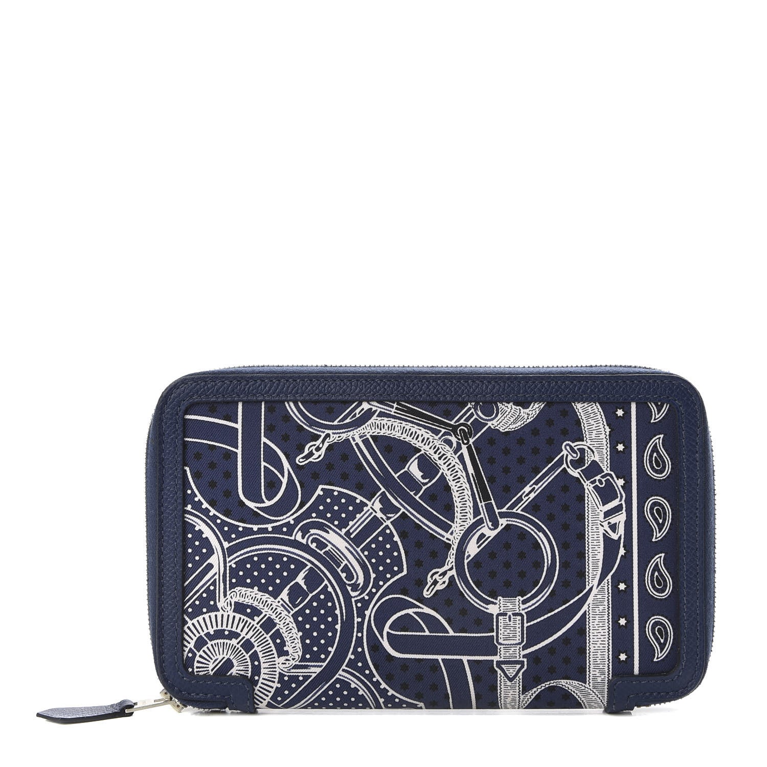 Hermes Epsom Printed Silk Eperon d'Or Bandana Soie-Cool Wallet Bleu Marine 1 of 9