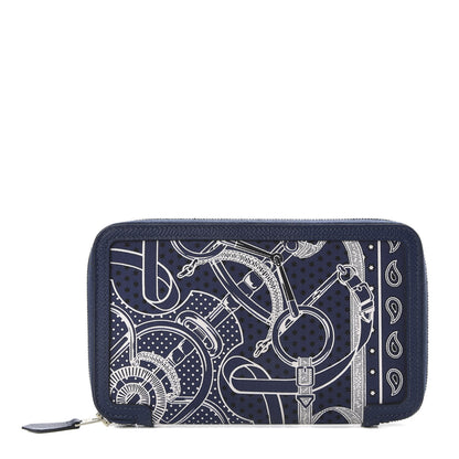 Hermes Epsom Printed Silk Eperon d'Or Bandana Soie-Cool Wallet Bleu Marine 1 of 9