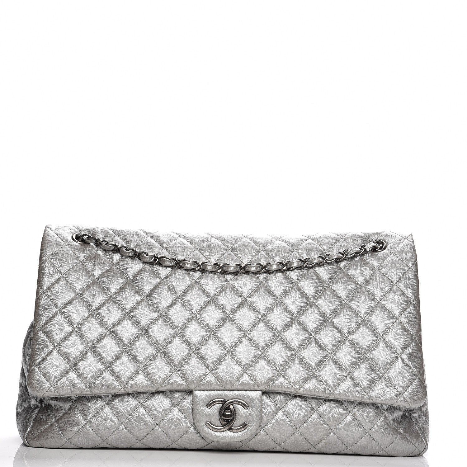 Chanel Metallic Caviar Quilted XXL Travel Flap Bag Silver 1 of 7