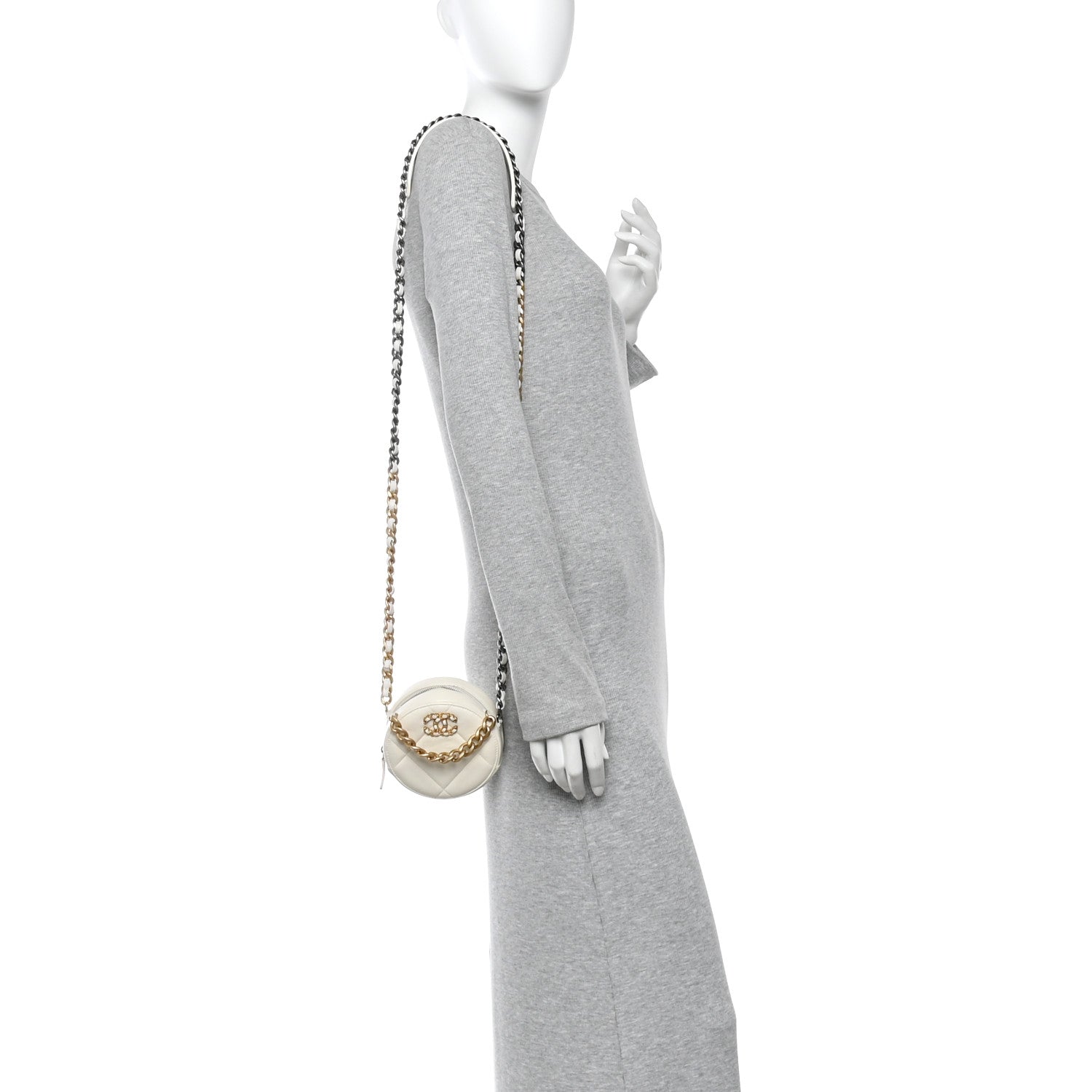 Chanel Lambskin Quilted Chanel 19 Round Clutch With Chain White 2 of 14