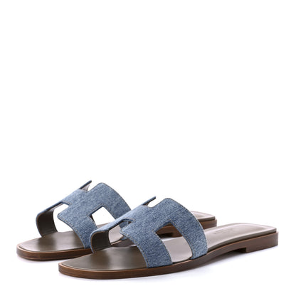Hermes Denim Canvas Oran Sandals 36.5 Bleu Clair 3 of 8