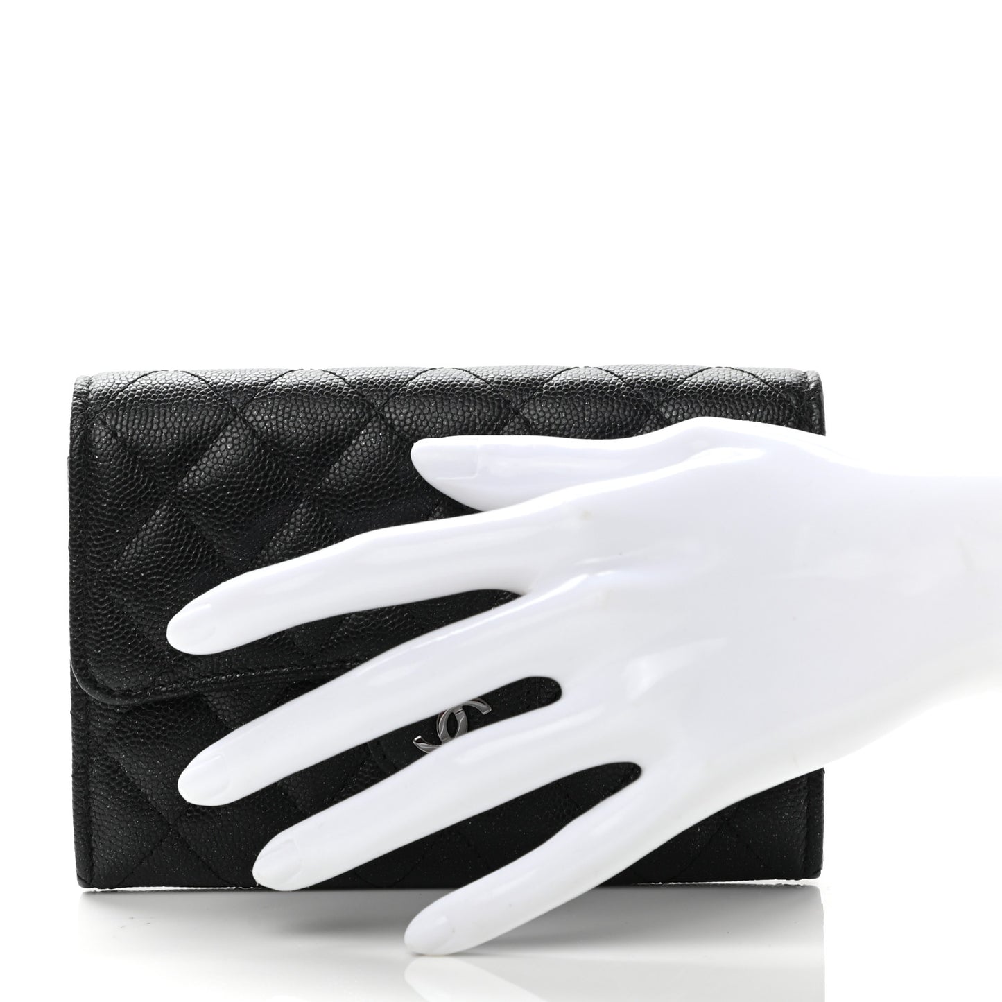 Iridescent Caviar Quilted Medium Flap Wallet Black