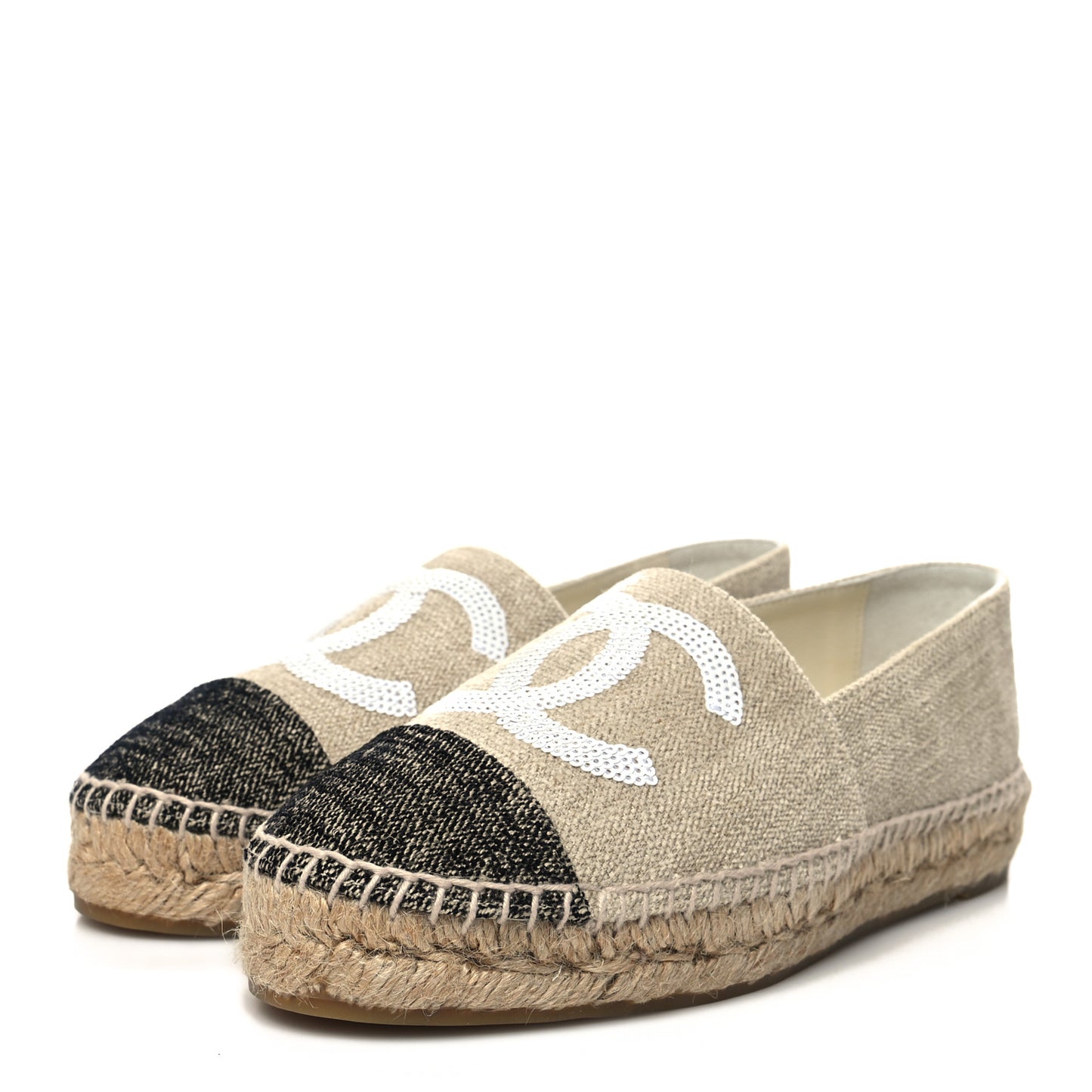 Toile Sequin CC Espadrilles 36 Beige Black