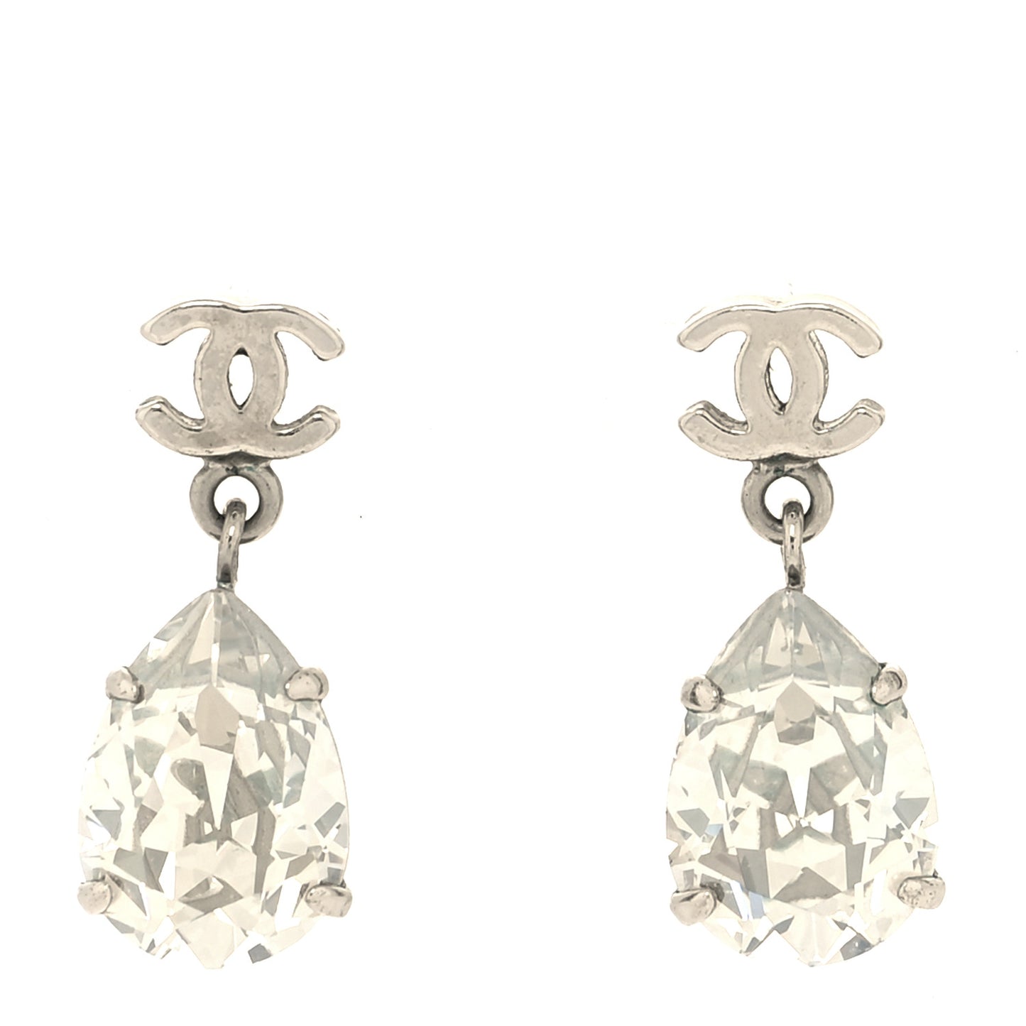 Crystal CC Drop Earrings Silver