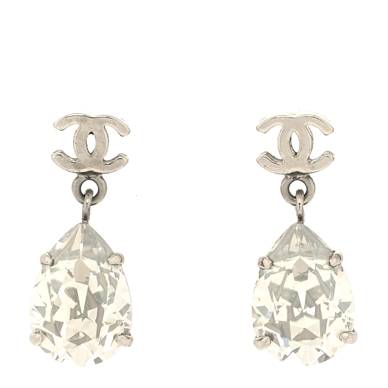 Chanel Crystal CC Drop Earrings Silver 1 of 4