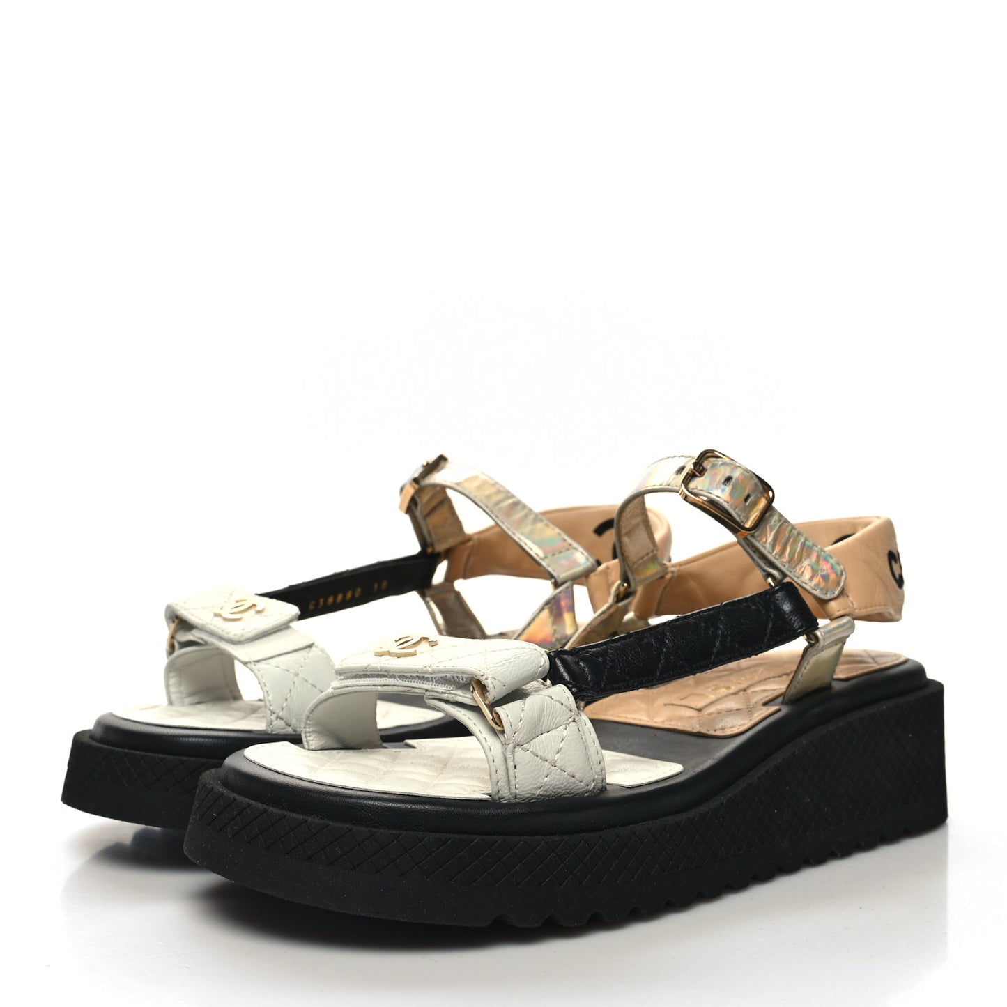 Lambskin Logo Platform Sandals 38 Beige Gold White