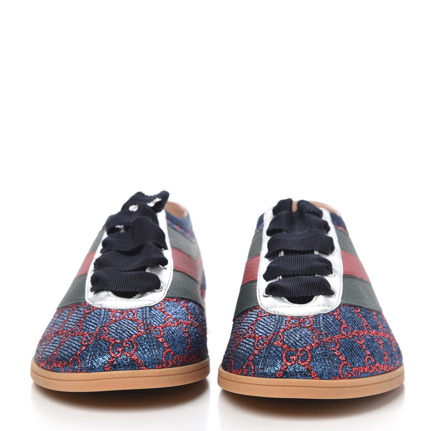 Lurex Calfskin Web GG Monogram Mens Falacer Sneakers 9 Iridescent Blue Iridescent Red Silver