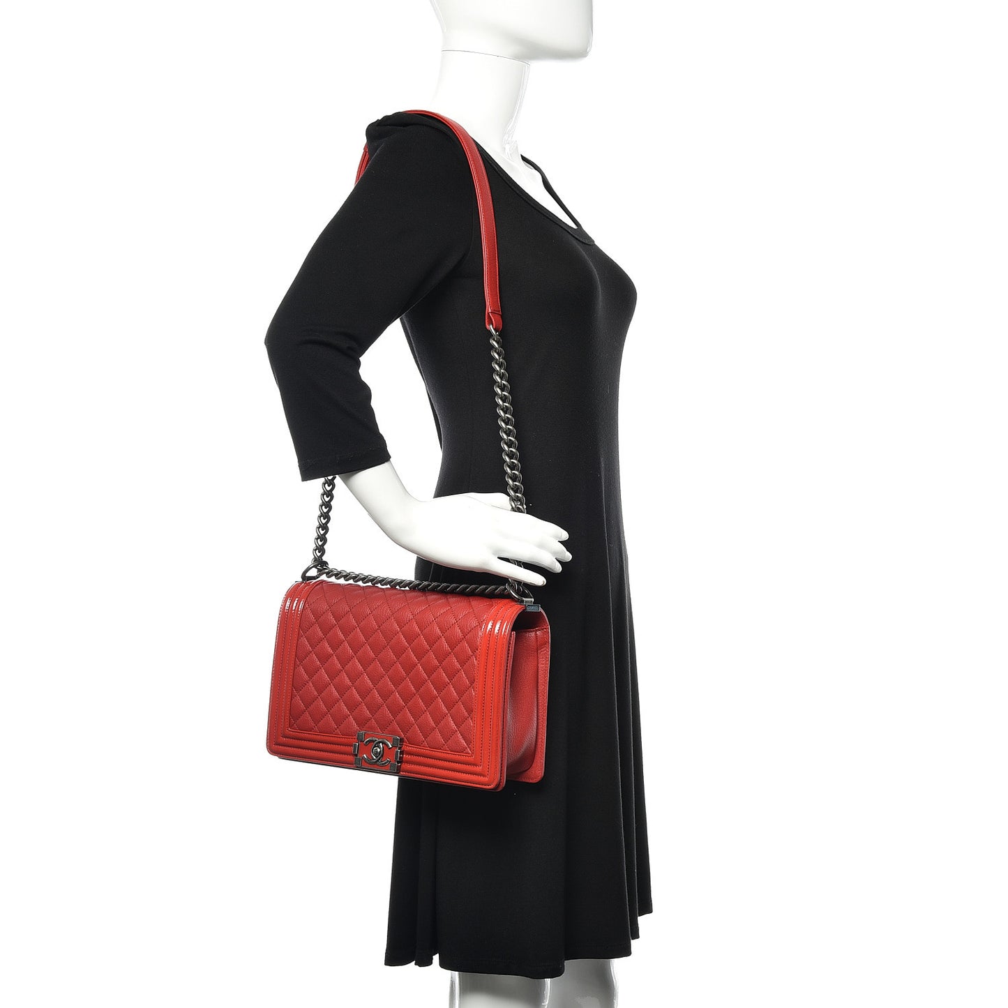 Patent Goatskin Quilted New Medium Boy Flap Red