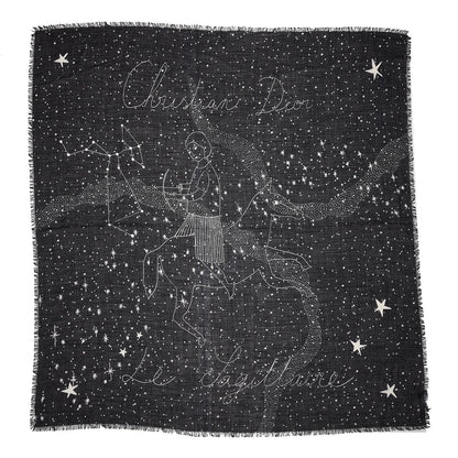 Christian Dior Wool Silk Astrological Sagittarius Constellation Scarf Stole Black 2 of 9
