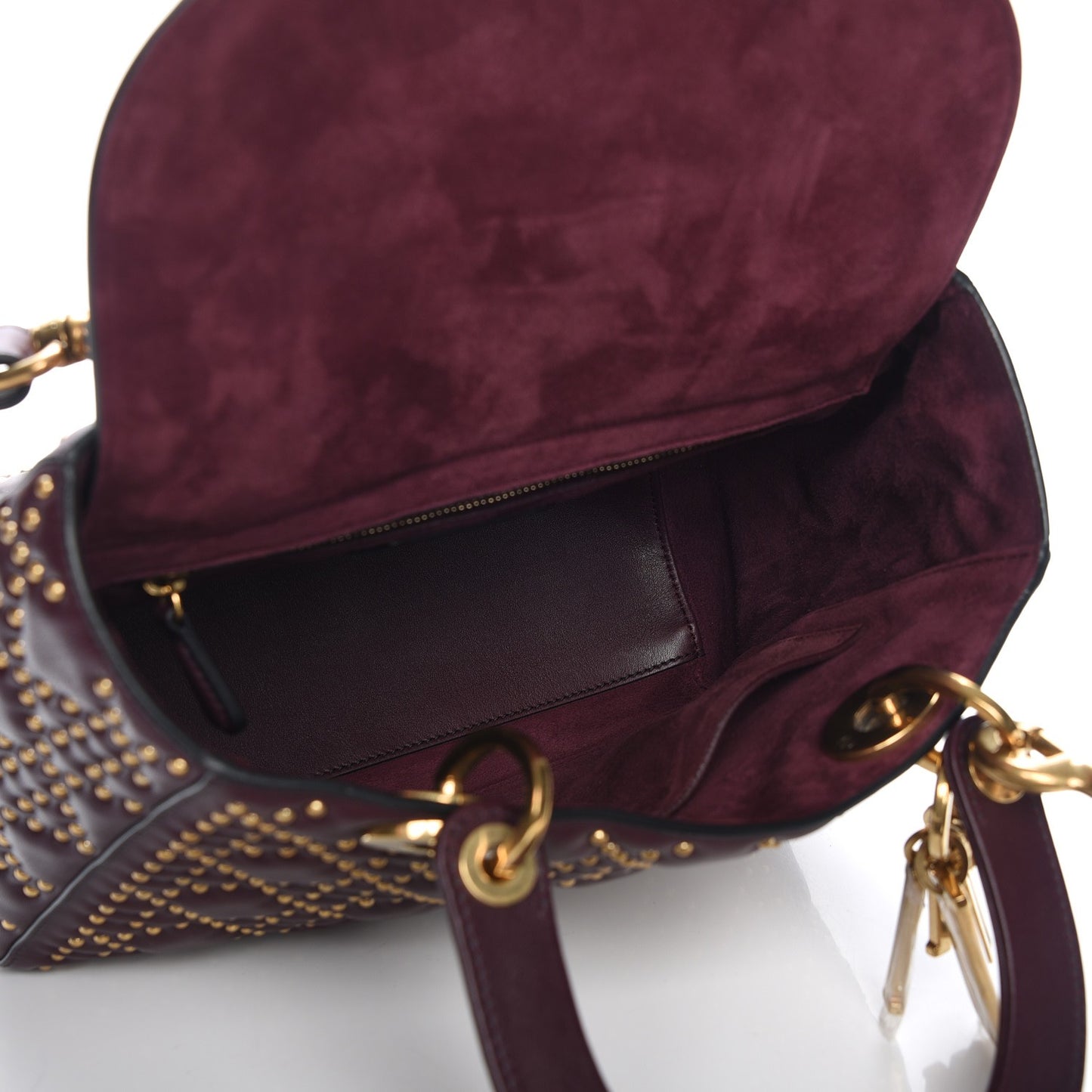Calfskin Cannage Studded Medium Supple Lady Dior Deep Amaranth