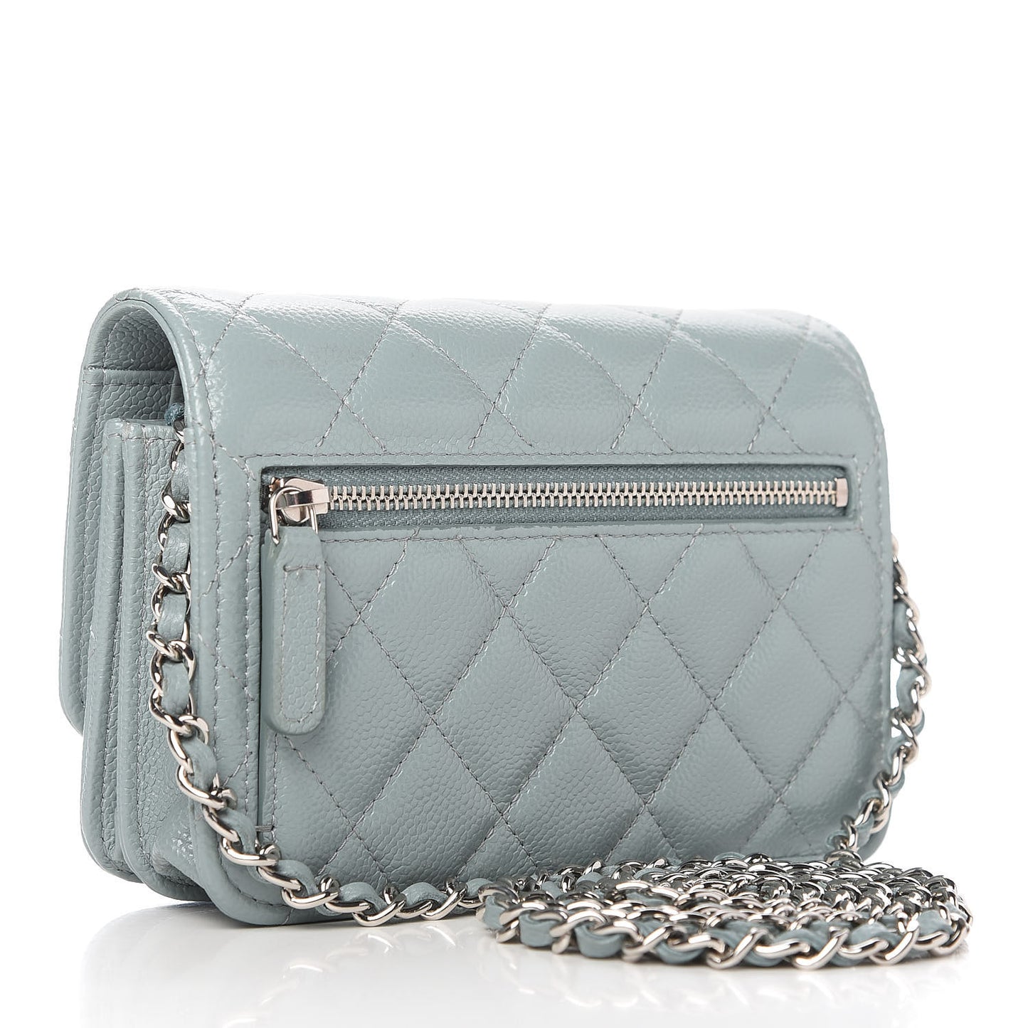 Caviar Quilted Mini Wallet On Chain WOC Blue