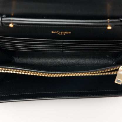 Saint Laurent Calfskin Crocodile Embossed Cassandre Wallet On Chain WOC Black 5 of 9