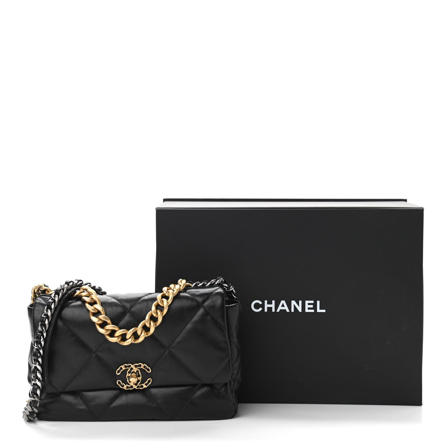 Goatskin Quilted Large Chanel 19 Flap Black