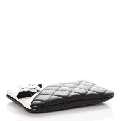 Chanel Lambskin Quilted Small Camellia Cosmetic Pouch Black White 4 of 8