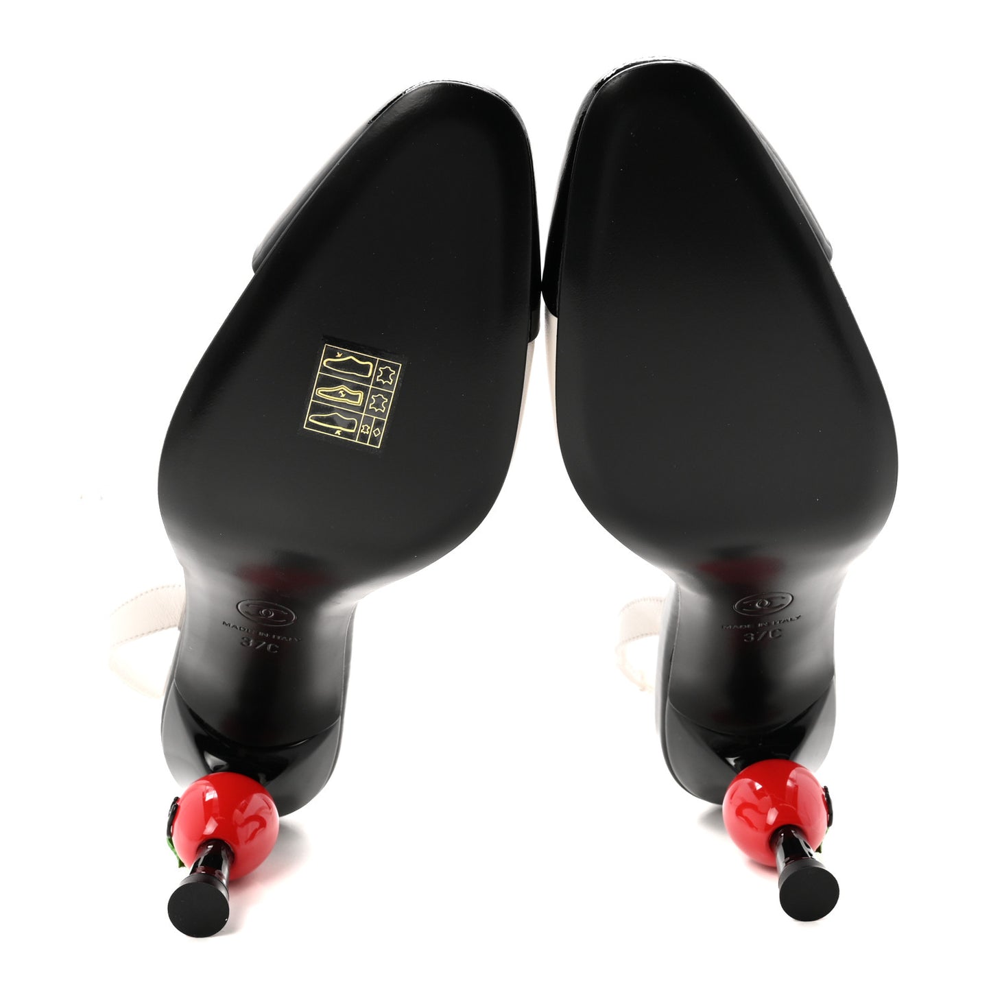 Lambskin Patent Cap Toe CC Apple Slingback Pumps 37 White Black