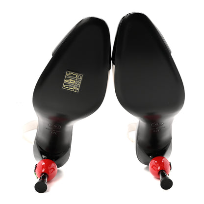 Chanel Lambskin Patent Cap Toe CC Apple Slingback Pumps 37 White Black 6 of 9