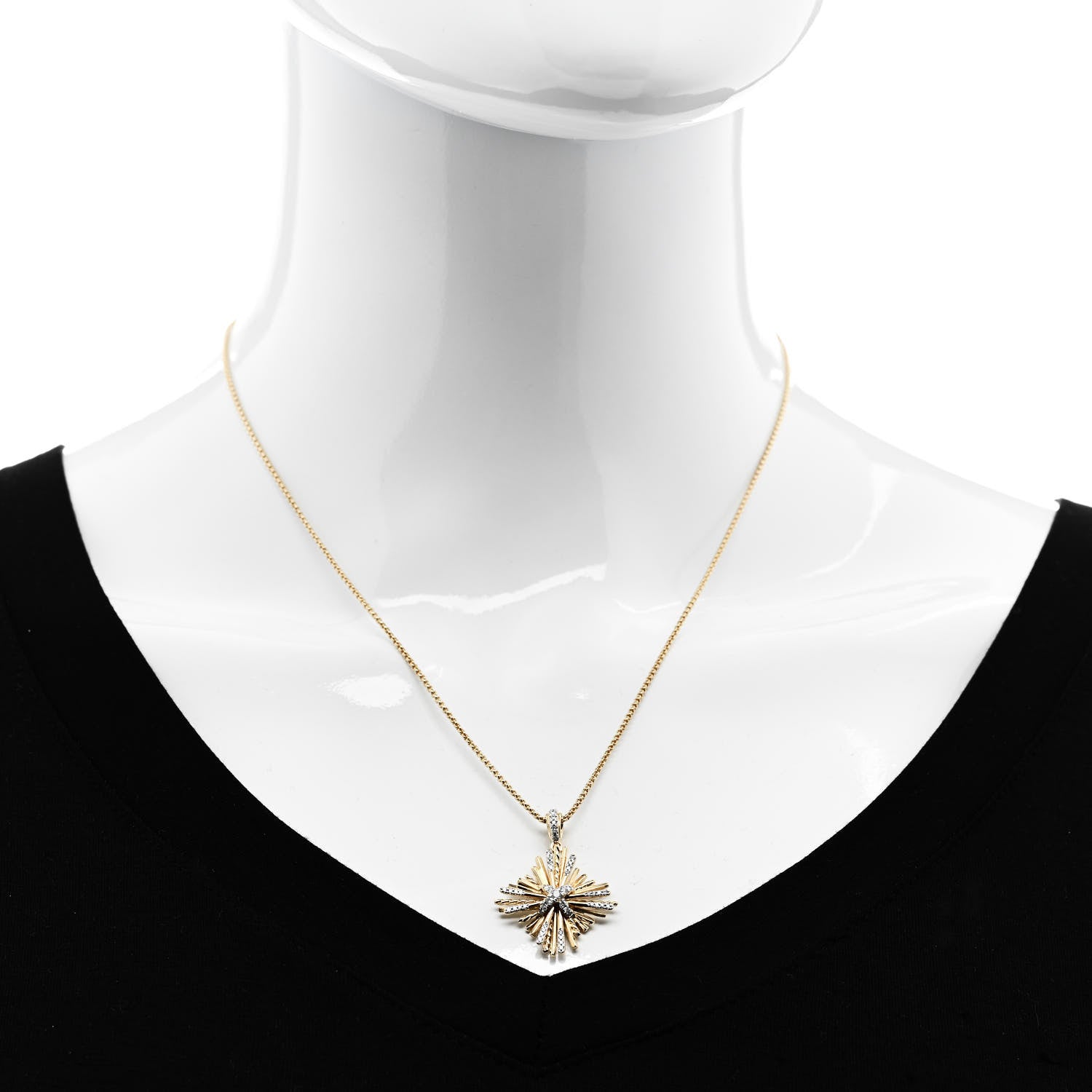 David Yurman 18K Yellow Gold Diamond Angelika Four Point Pendant Necklace 2 of 6