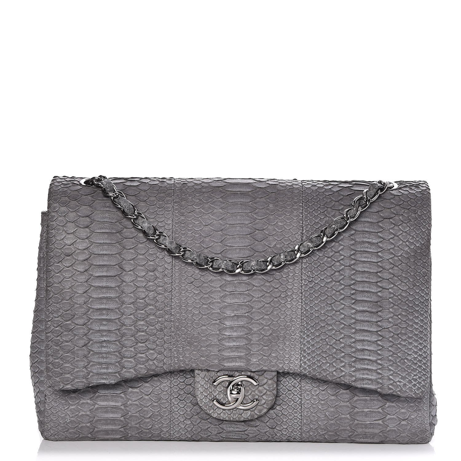 Chanel Matte Python Maxi Double Flap Grey 1 of 8