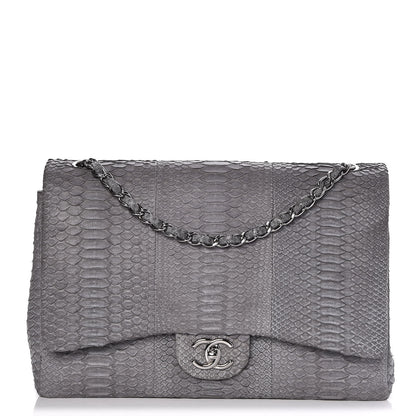 Chanel Matte Python Maxi Double Flap Grey 1 of 8