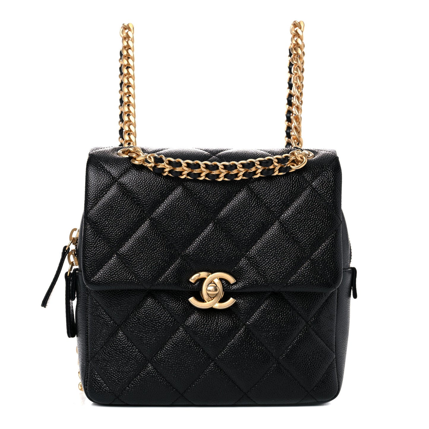 Shiny Caviar Quilted Chain Melody Backpack Black