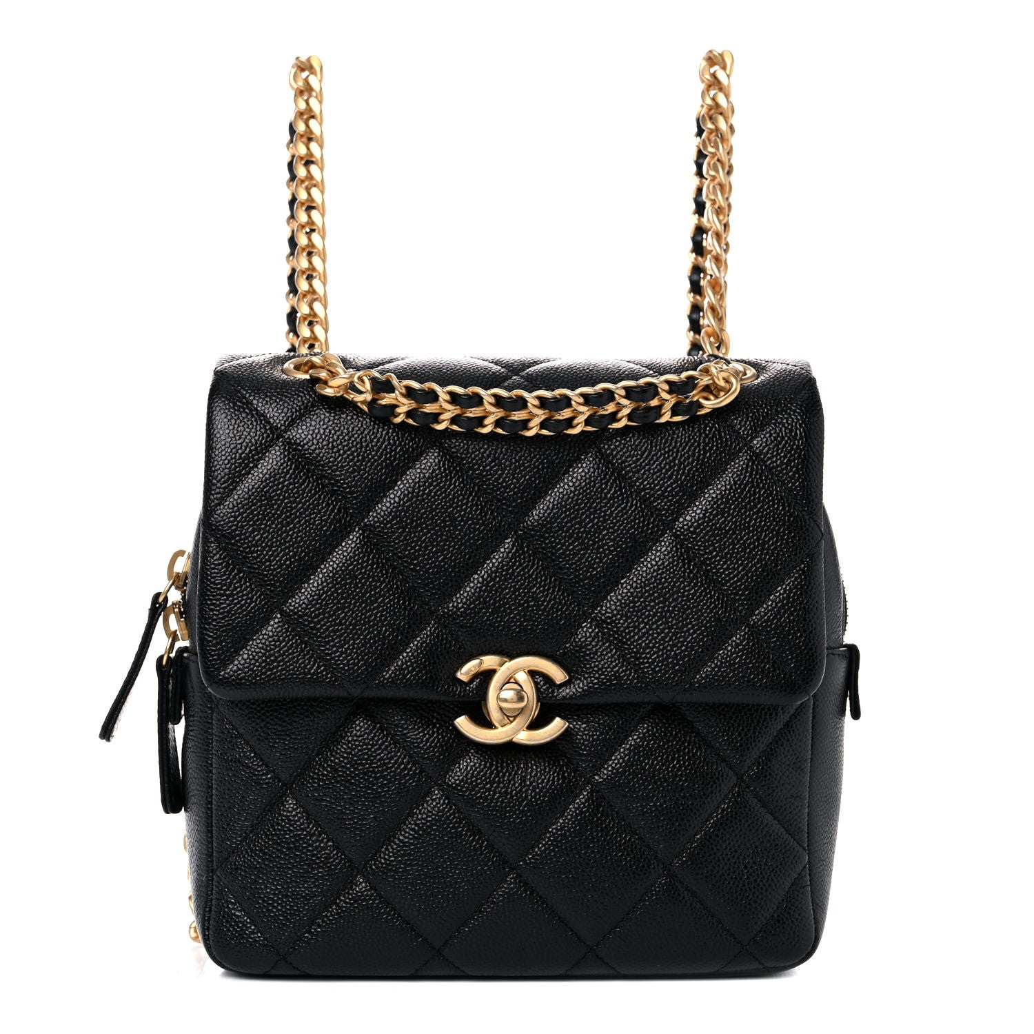 Chanel Shiny Caviar Quilted Chain Melody Backpack Black 1 of 10