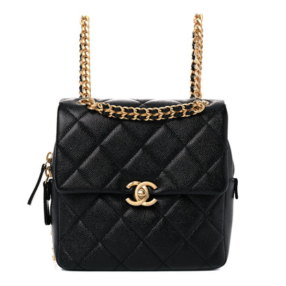 Chanel Shiny Caviar Quilted Chain Melody Backpack Black 1 of 10