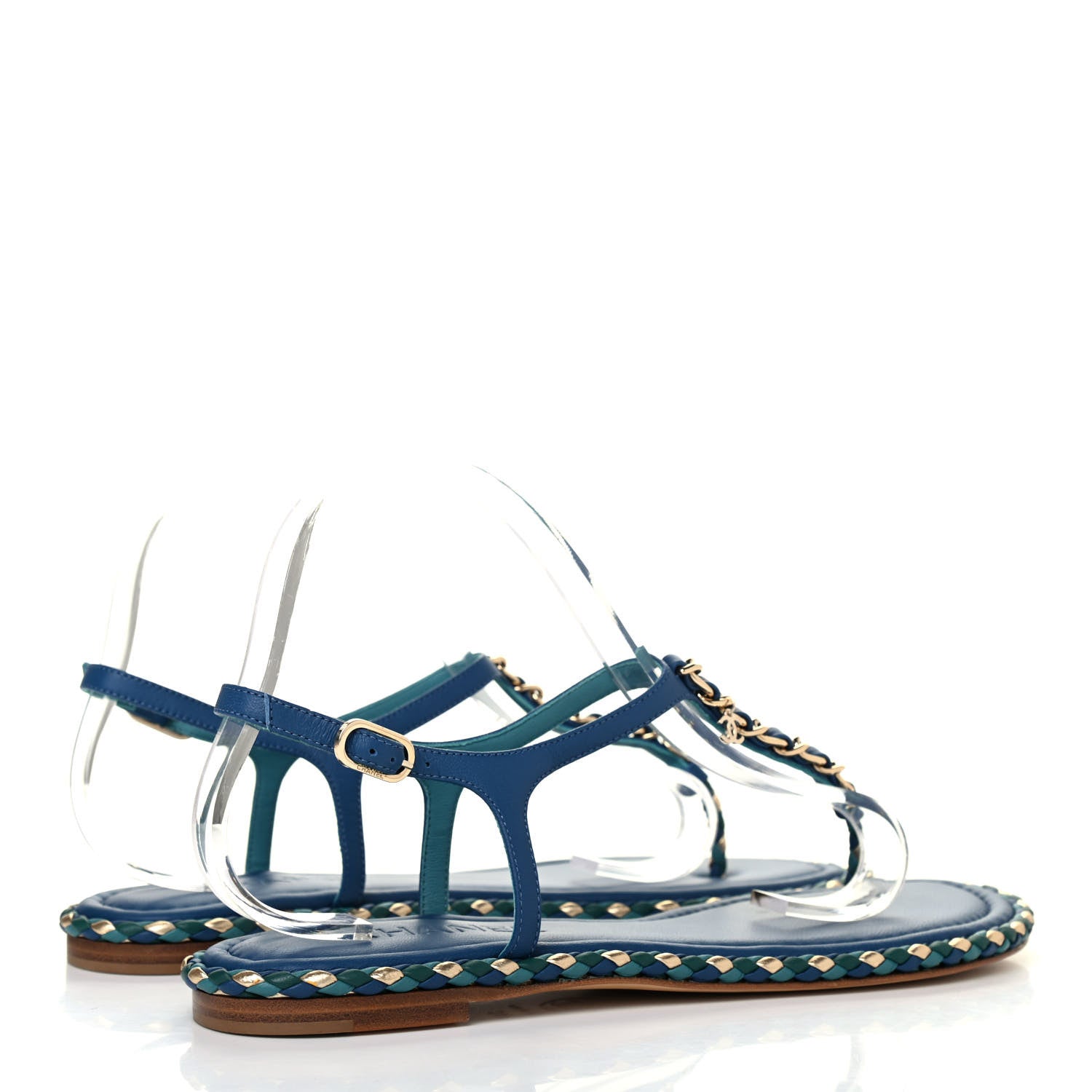Chanel Lambskin Chain Thong Sandals 41 Blue 3 of 4