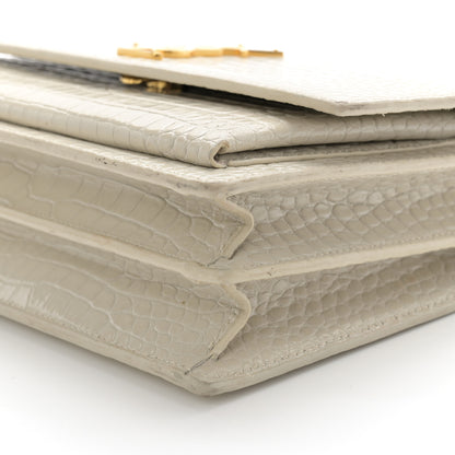 Saint Laurent Calfskin Crocodile Embossed Medium Monogram Sunset Blanc Vintage 10 of 14