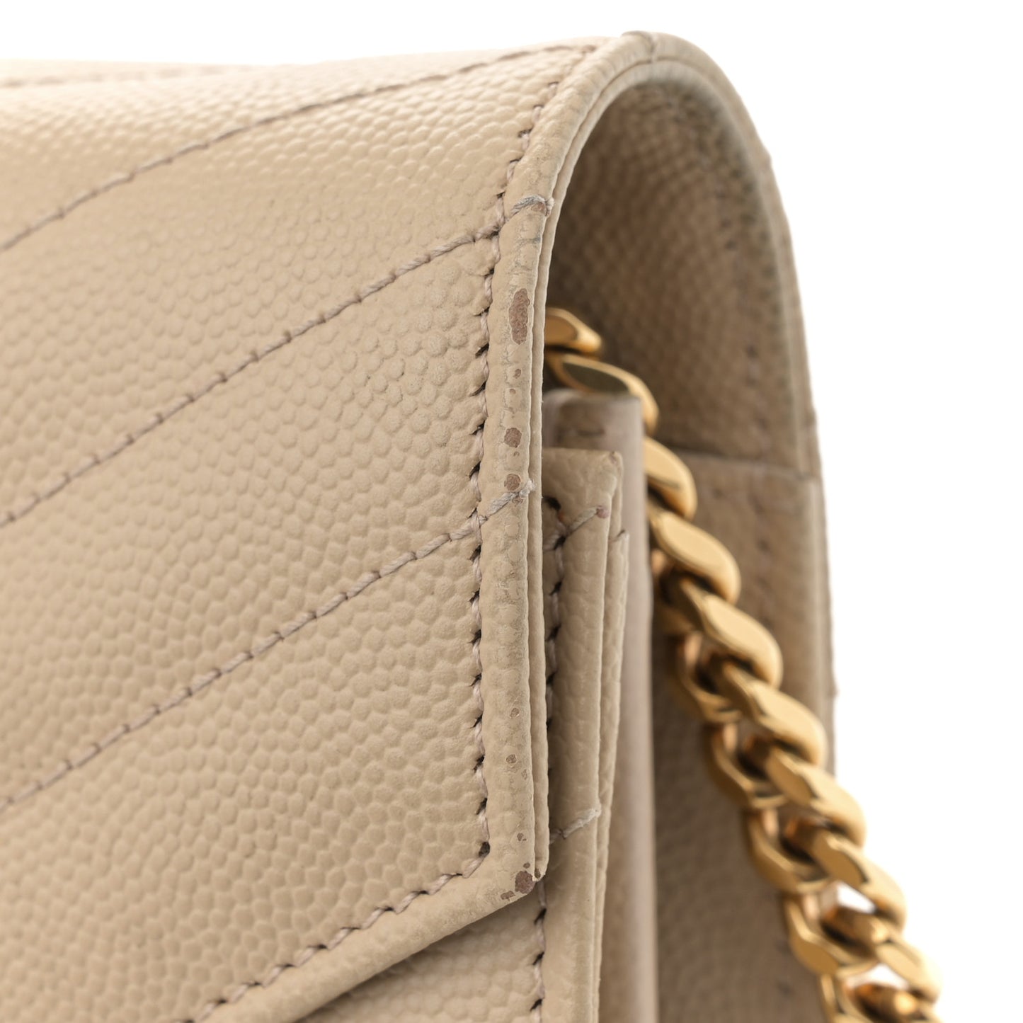Grain De Poudre Matelasse Chevron Monogram Chain Wallet Dark Beige