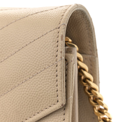 Saint Laurent Grain De Poudre Matelasse Chevron Monogram Chain Wallet Dark Beige 15 of 17