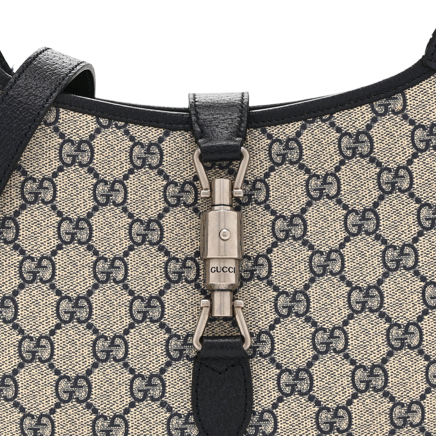Gucci GG Supreme Monogram Textured Dollar Calfskin Web Small Jackie 1961 Hobo Beige Blue 9 of 11